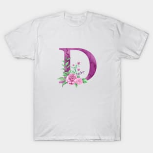 Floral Monogram D Beautiful Rose Bouquet T-Shirt